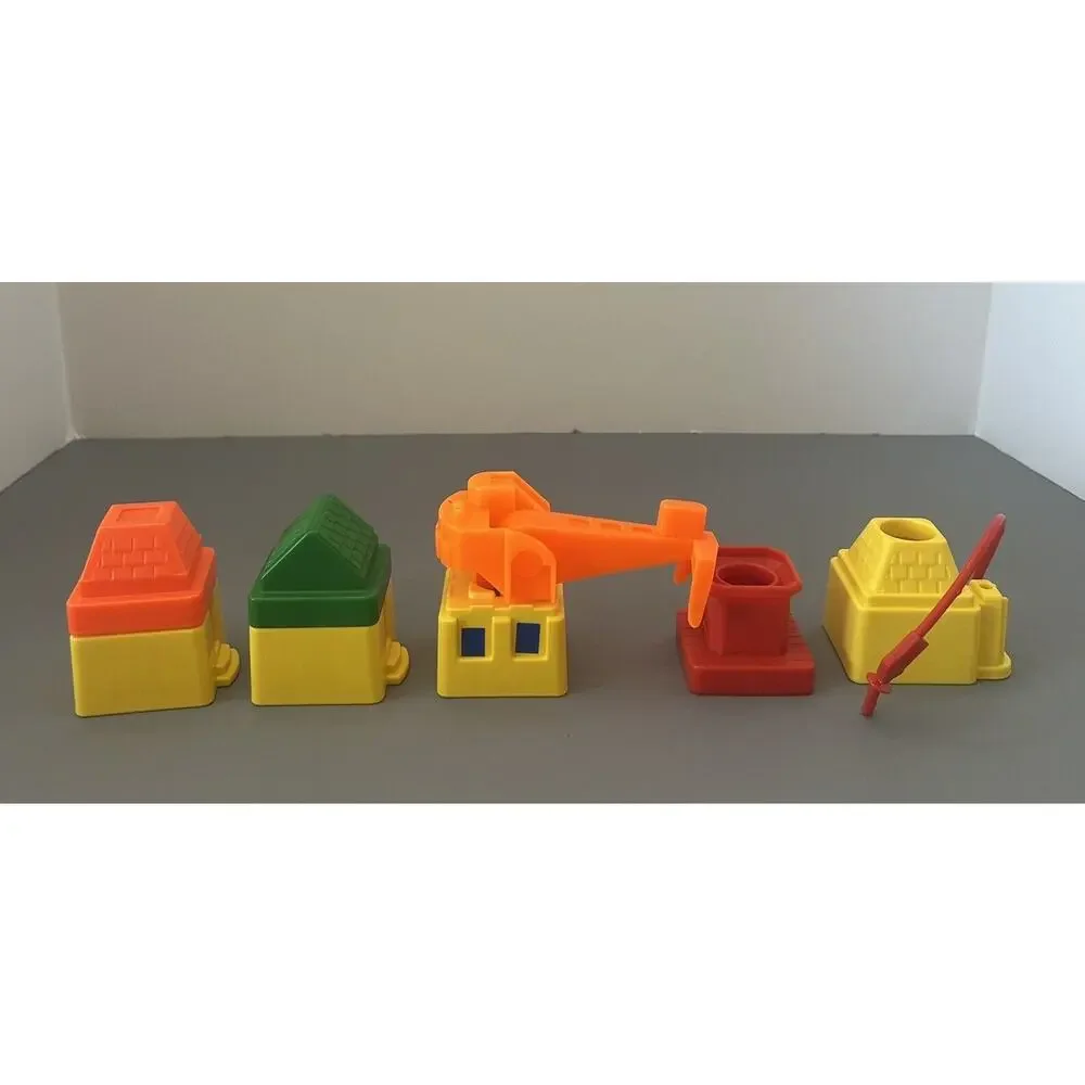 Fisher Price Flip Track Buildings, Crane, Gas Pump Replacements Vintage Lot of 5